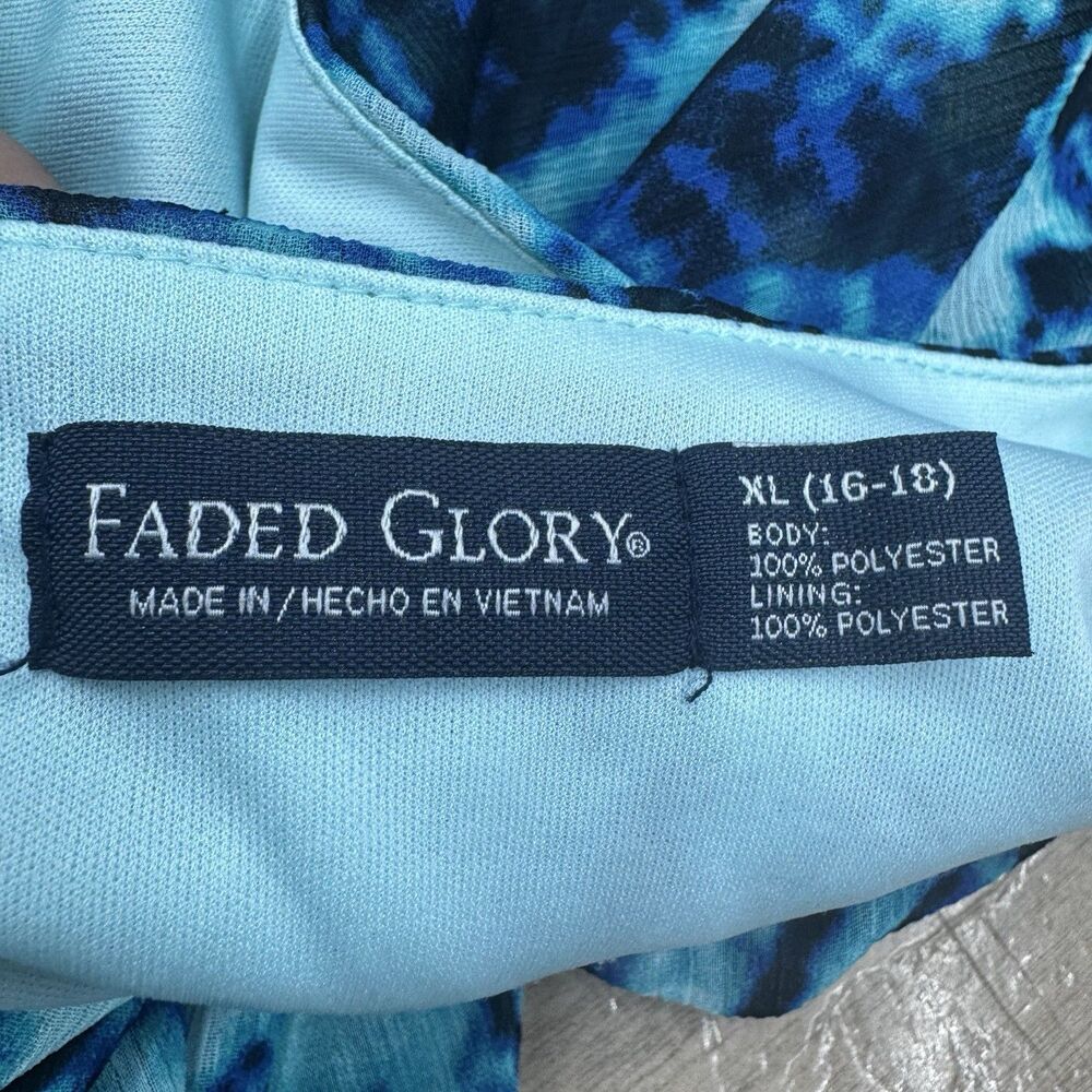 Faded Glory XL Flounce Top Maxi Dress Blue Black Tropical 16-18 Tie Dye Boho - Picture 7 of 9